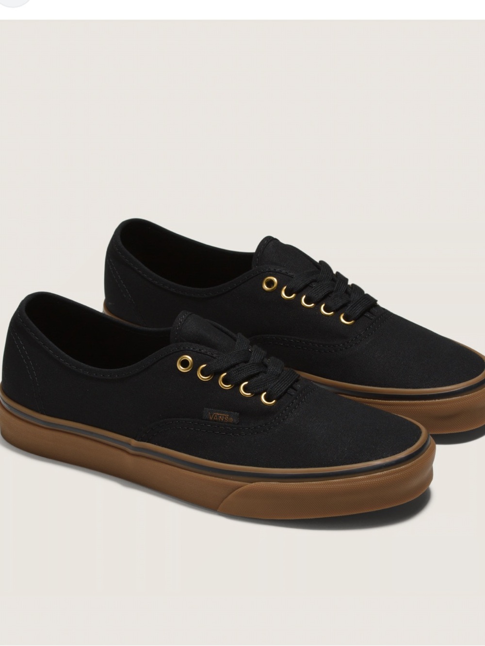 Vans Authentic Classic Low Top Sneakers Black Gum Sole Gold Eyelets SIZE 11